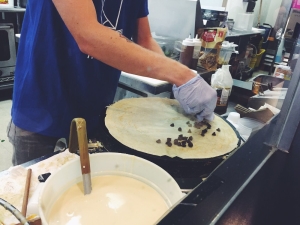 Crepes are cooked fresh on a large round hot plate (Photo: Rachel R/Yelp)