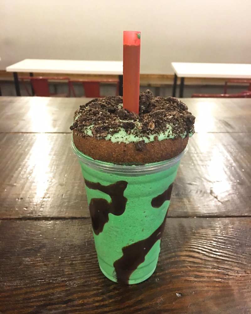 "Andes Mint Chocolate Donut Milkshake" (Photo By: Cloudia O./Yelp)