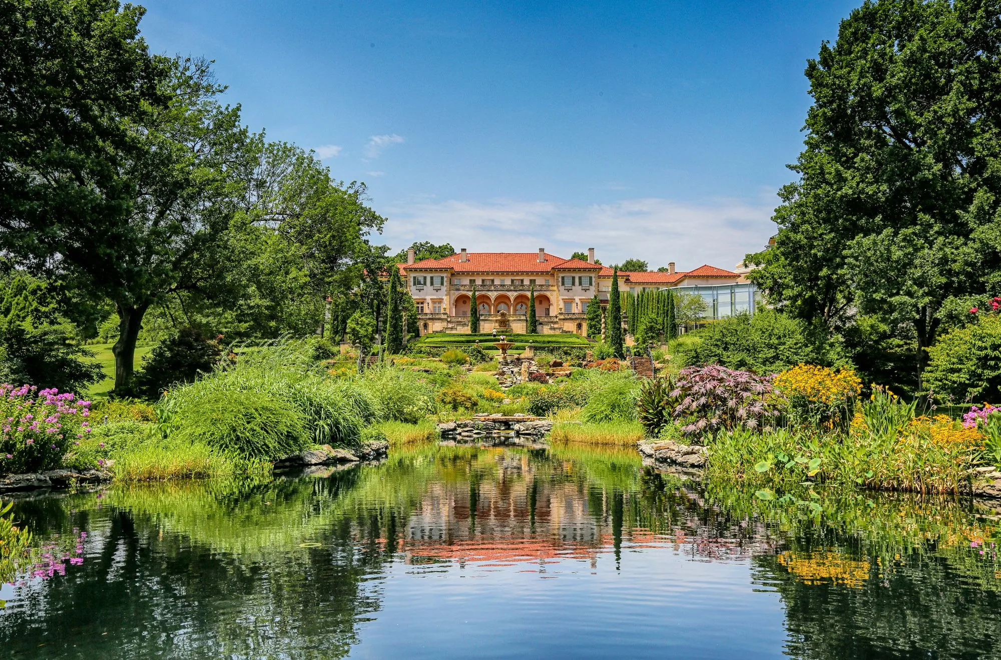 Philbrook's Italian villa reflected in the garden pond
